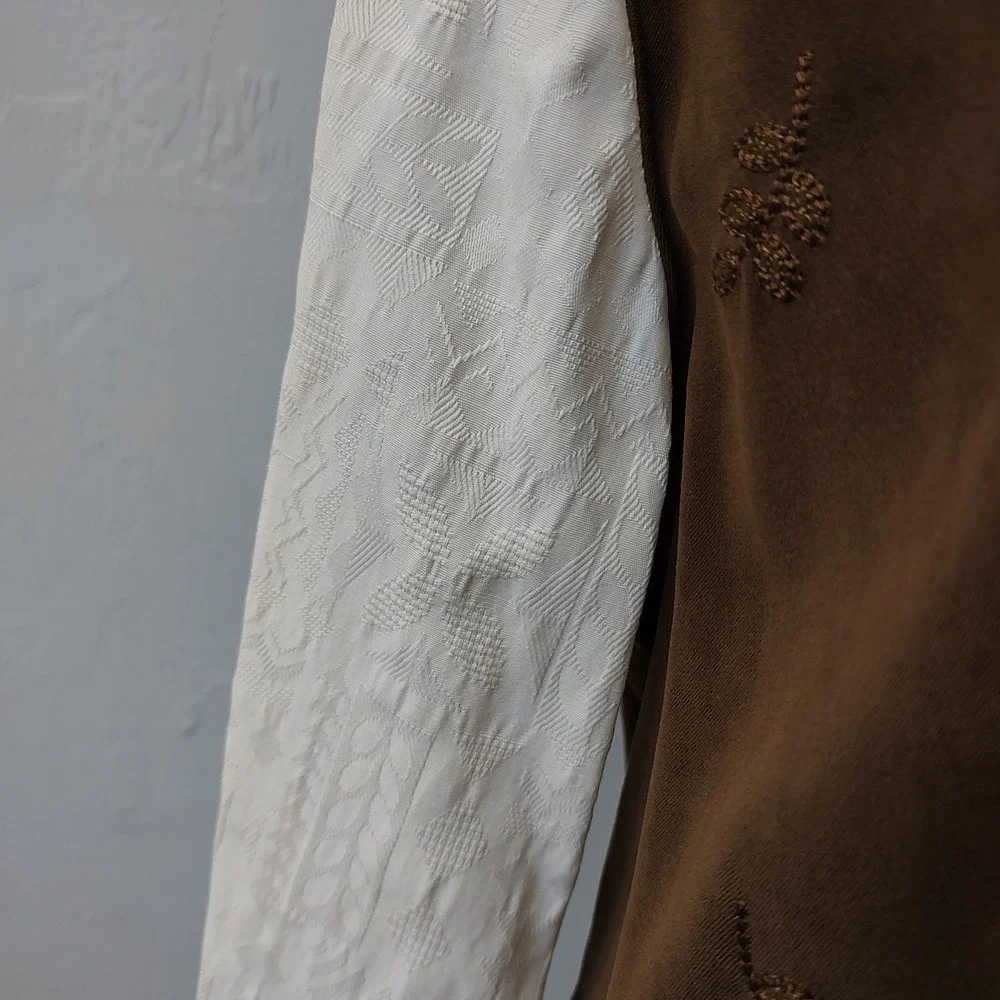 Alfred‎ Dunner Sz 14 Y2K Embroidered Floral Vest Blouse Brown Cottagecore Boho